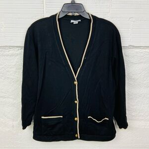 Alfred Dunner Black Cardigan with Gold Accents size large petite